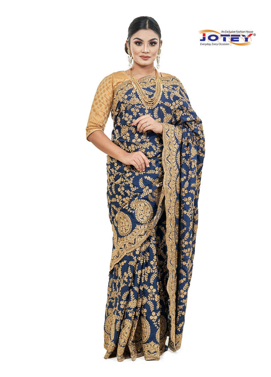 Italian Crape Silk Embroidered Saree - Jotey