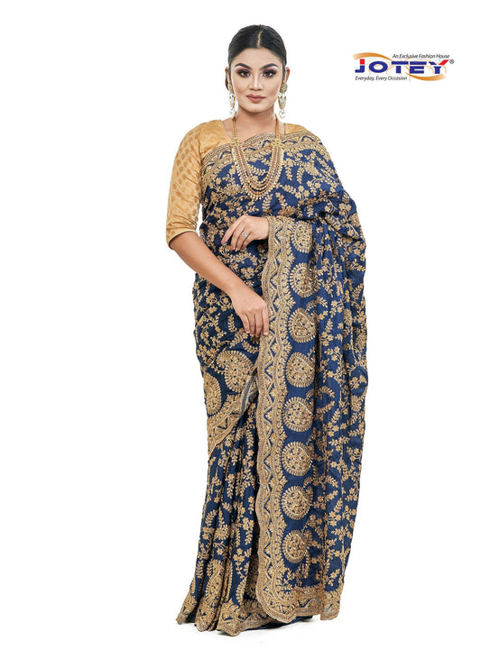 Italian Crape Silk Embroidered Saree - Jotey