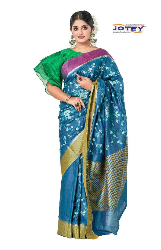 Katha Stitch Tussore Silk Saree - Jotey