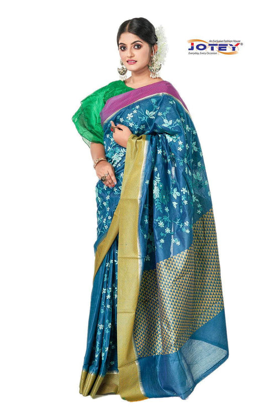 Katha Stitch Tussore Silk Saree - Jotey