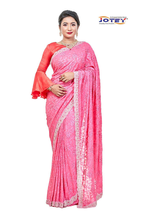 Lucknow Stone Work Chiffon Saree - Jotey