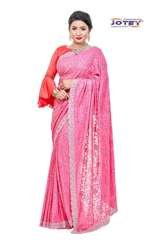 Lucknow Stone Work Chiffon Saree - Jotey