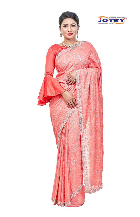 Lucknow Stone Work Chiffon Saree - Jotey