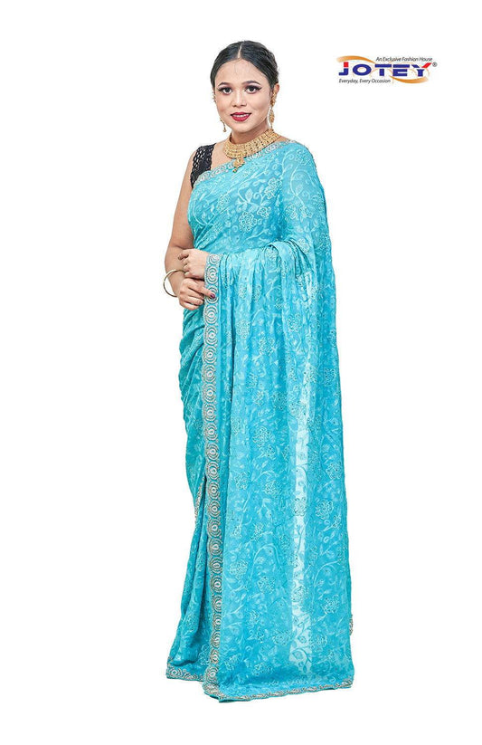Lucknow Stone Work Chiffon Saree - Jotey