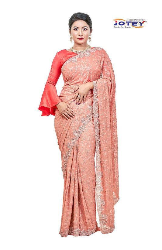 Lucknow Stone Work Chiffon Saree - Jotey