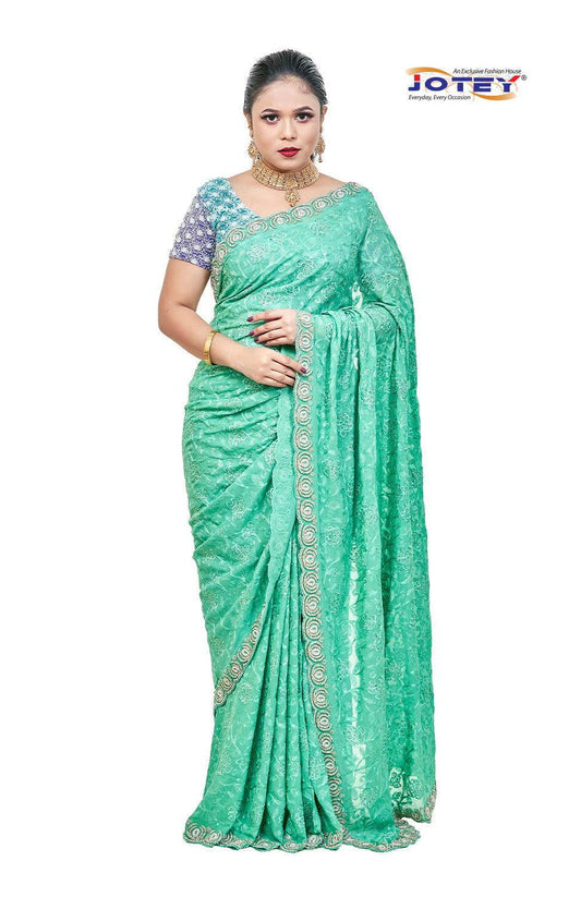 Lucknow Stone Work Chiffon Saree - Jotey