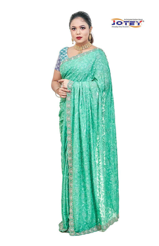 Lucknow Stone Work Chiffon Saree - Jotey