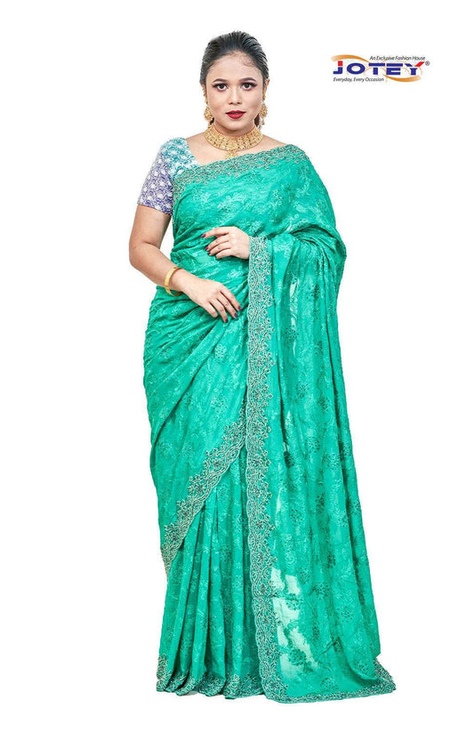 Lucknow Stone Work Chiffon Saree - Jotey