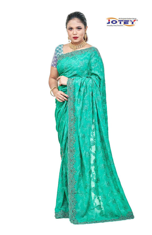 Lucknow Stone Work Chiffon Saree - Jotey