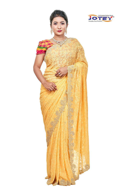 Lucknow Stone Work Chiffon Saree - Jotey