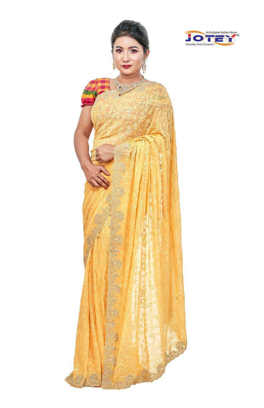 Lucknow Stone Work Chiffon Saree - Jotey