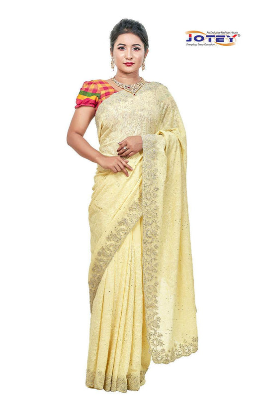 Lucknow Stone Work Chiffon Saree - Jotey