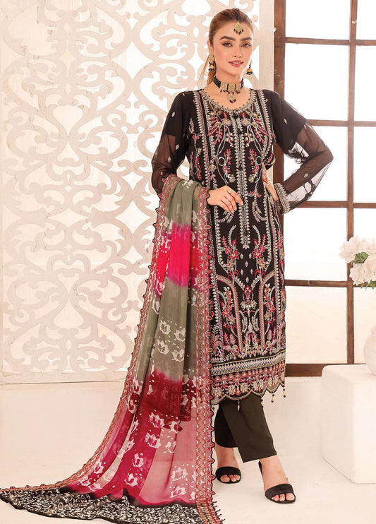 Maah Rang By Bin Hameed Luxury Chiffon Semi Stitched 3pcs - Jotey