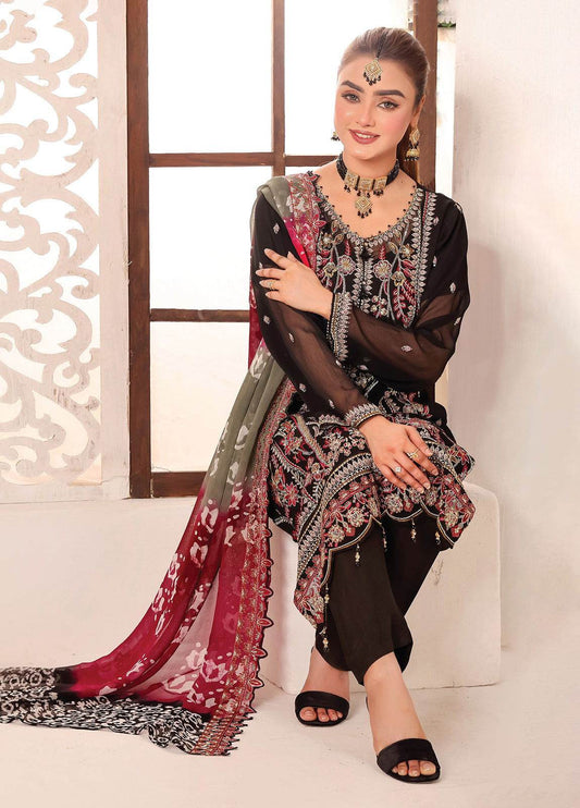 Maah Rang By Bin Hameed Luxury Chiffon Semi Stitched 3pcs - Jotey
