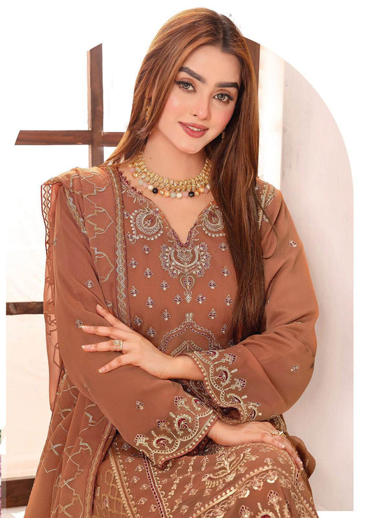 Maah Rang By Bin Hameed Luxury Chiffon Semi Stitched 3pcs - Jotey