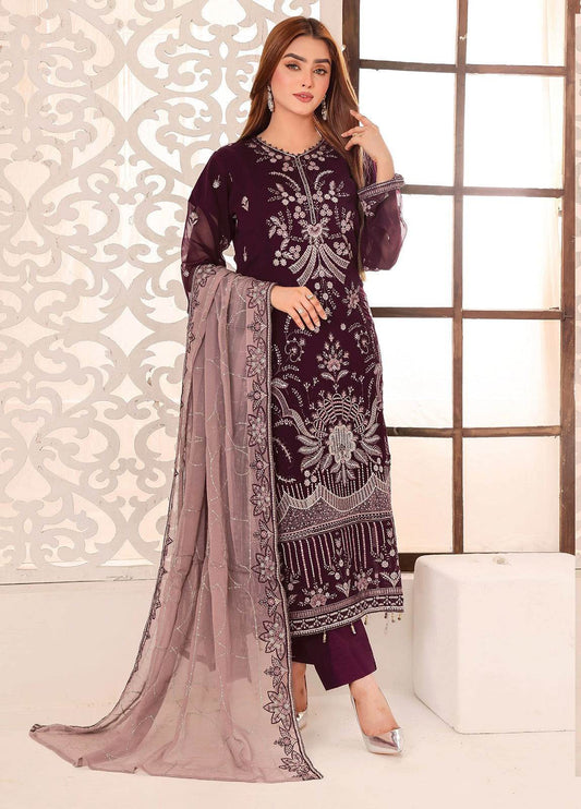 Maah Rang By Bin Hameed Luxury Chiffon Semi Stitched 3pcs - Jotey