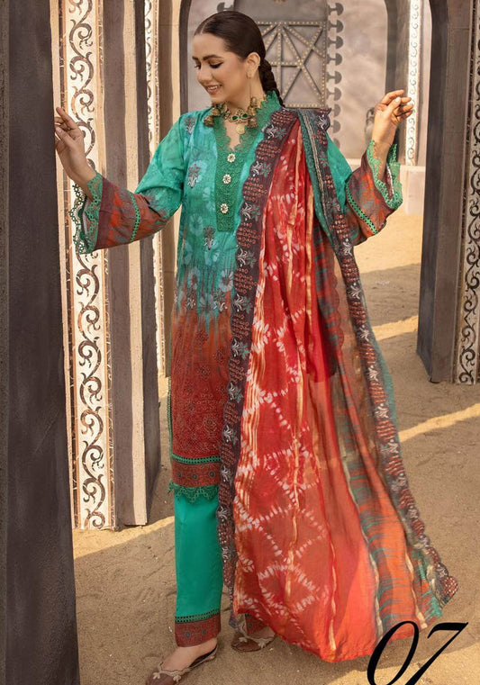 Mahees Vol-5 Embroidered Lawn Unstitched 3pcs - Jotey