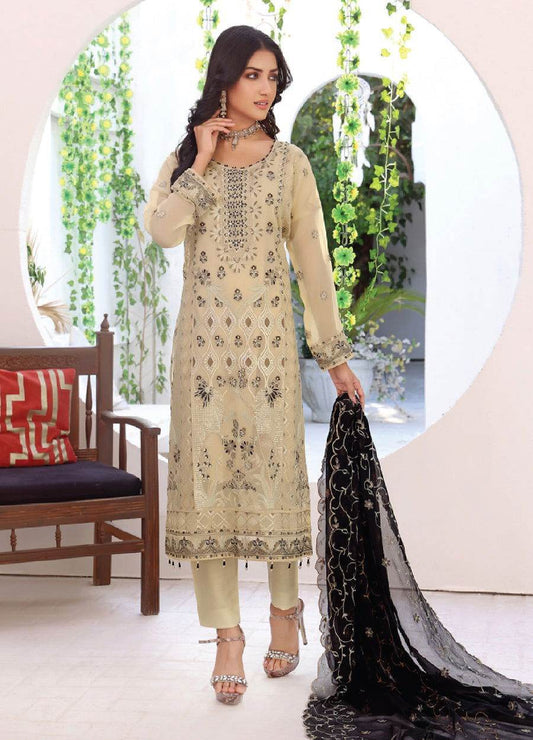 Nazmine By Bin Hameed EMB Chiffon Semi Stitched 3pcs - Jotey