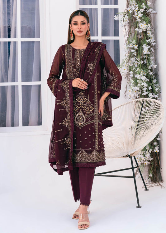 Lallaria By Noorma Kaamal Embroidered Chiffon Unstitched 3pcs - Jotey