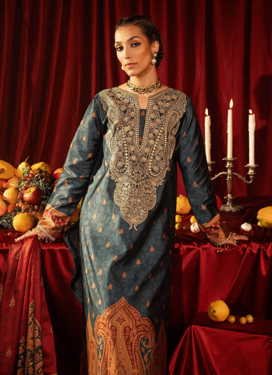 Roohi Silk Embroidered Unstitched 3pcs - Jotey