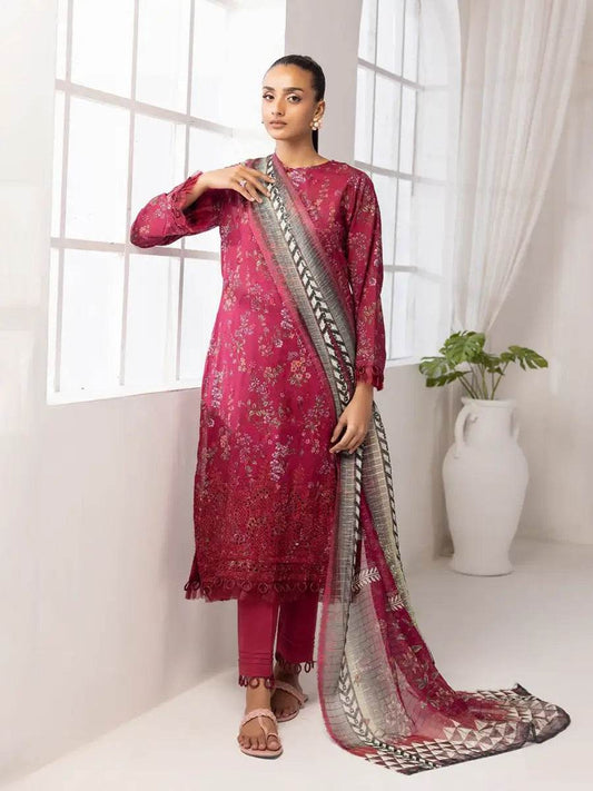 Printkari By Nur Embroidered Printed Lawn Unstitched 3pcs - Jotey