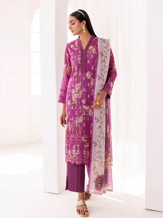 Printkari By Nur Embroidered Printed Lawn Unstitched 3pcs - Jotey