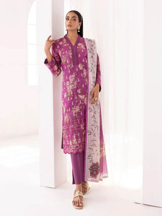 Printkari By Nur Embroidered Printed Lawn Unstitched 3pcs - Jotey