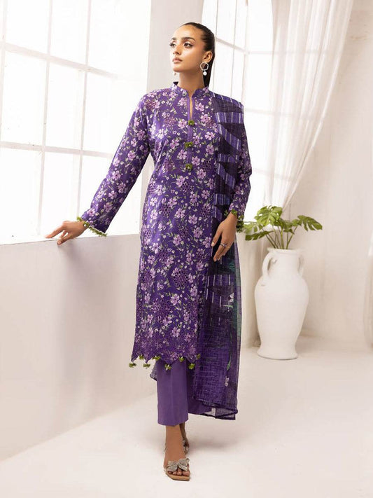 Printkari By Nur Embroidered Printed Lawn Unstitched 3pcs - Jotey