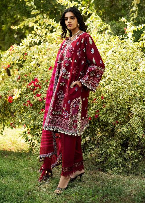 Siraa By Sadaf Fawad Khan Luxury Embroidered Lawn'25 Unstitched 3pcs - Jotey