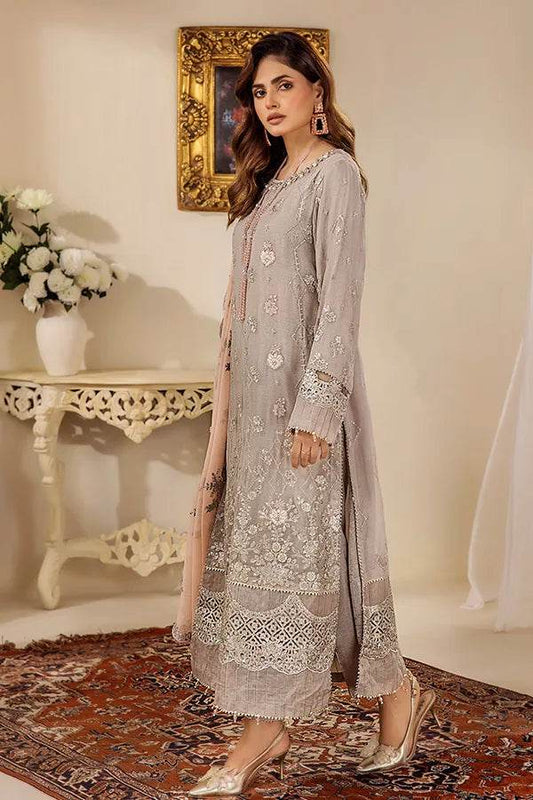 ZA Clothes Embroidered Chiffon Ready to wear 3pcs - Jotey