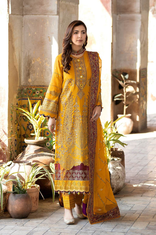 Premium Gold Swiss By Johra Vol-02 Embroidered Chiffon Unstitched 3Pcs - Jotey