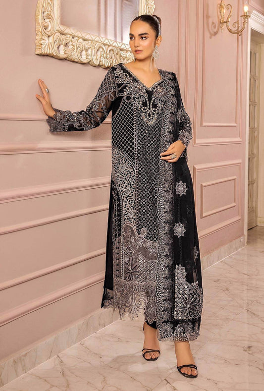 Ranak-E-Mehal Embroidered Chiffon Semi-Stitched 3pcs - Jotey