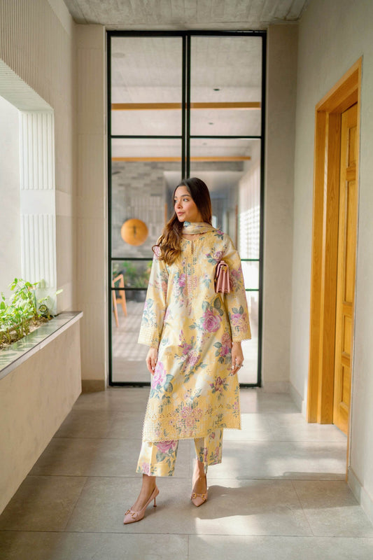 AYZEL The Bare Minimum Embroidered Unstitched Lawn 3pcs - Jotey