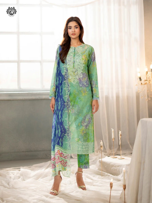 Morja By Gull Jee Embroidered Digital Printed Stripe Lawn Unstitched 3 Piece