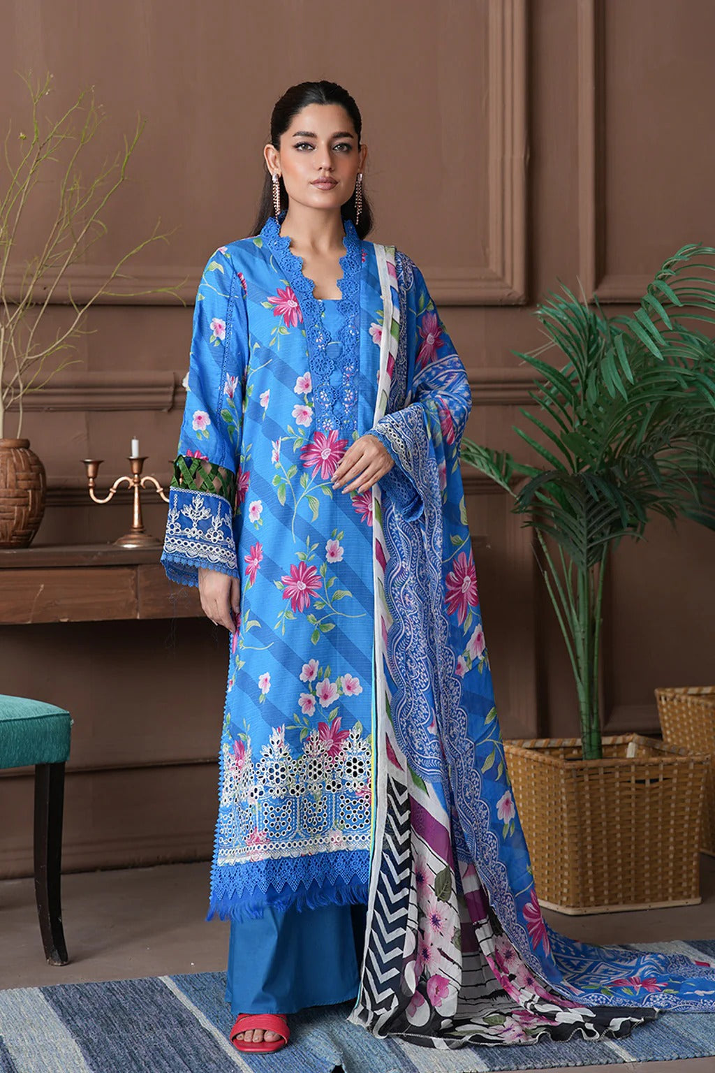 Shahzeen by Johra Embroidered Chikankari Lawn Unstitched 3 Piece Suit - JH-844 - JH25SHZ - Black - Summer Collection