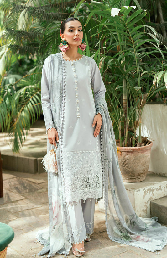 Alzohaib Laserkari Schiffly Embroidered Premium Printed Unstitched 3pcs