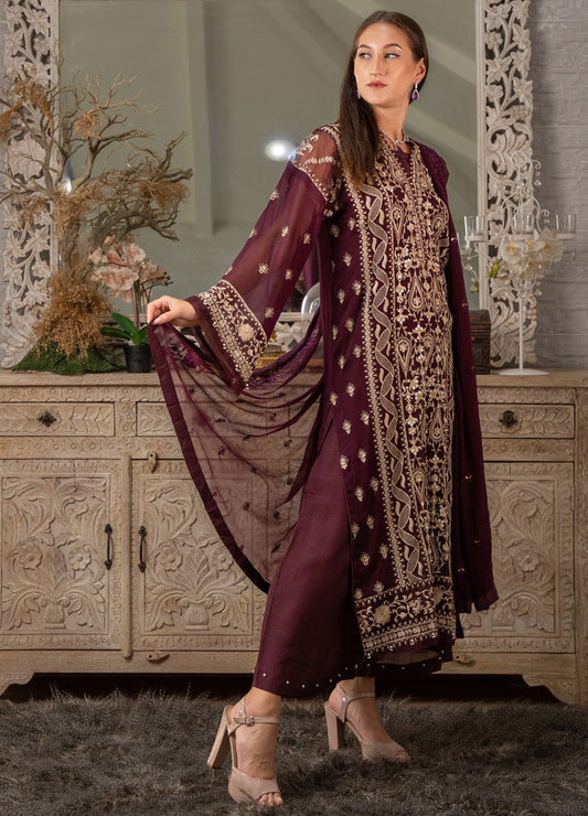 Iqraar Embroidered Luxury Chiffon Unstitched 3pcs - Jotey