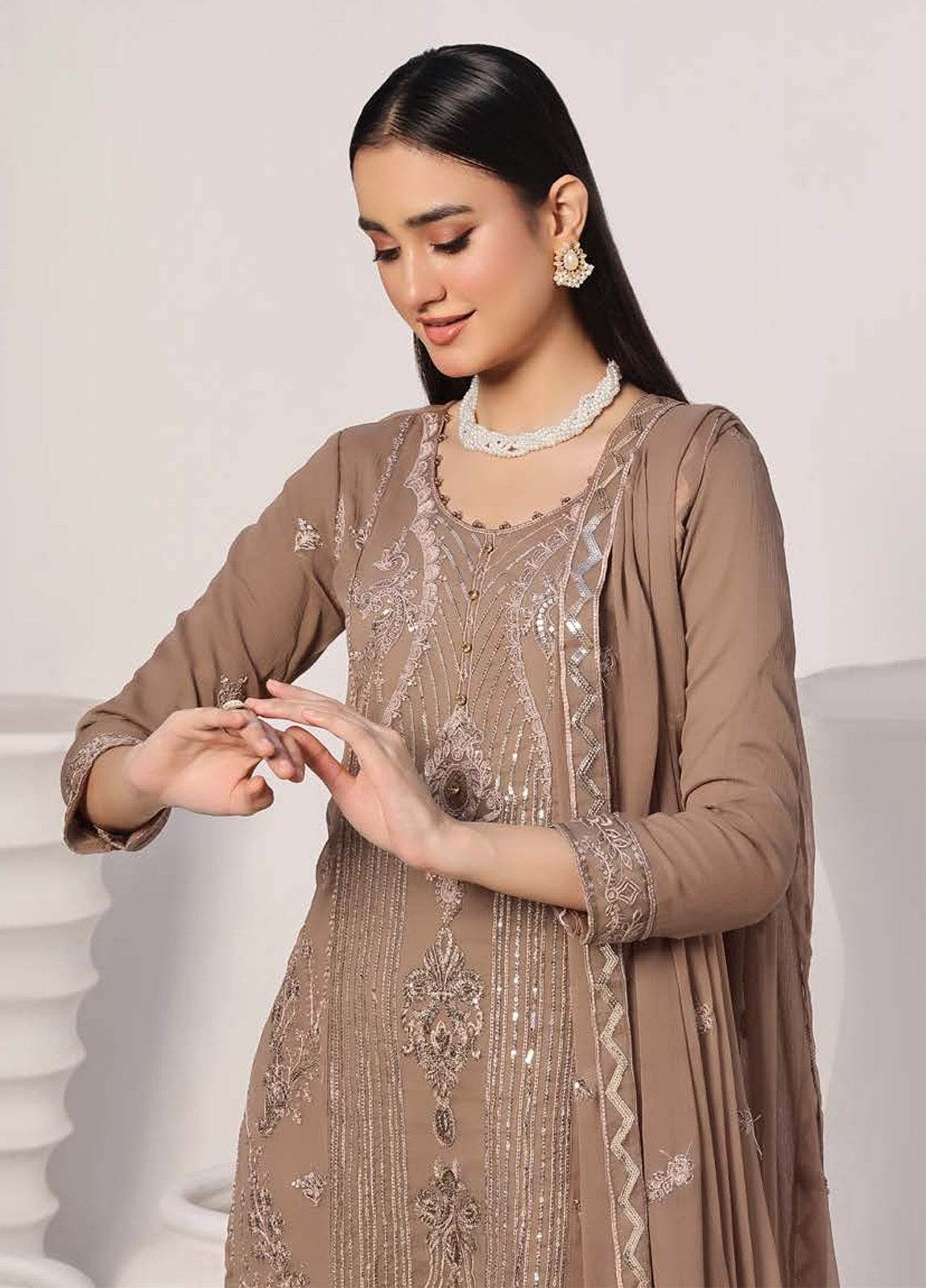 BIN KHALID GUL POSH Formal Chiffon Embroidered Unstitched 3pcs - Jotey