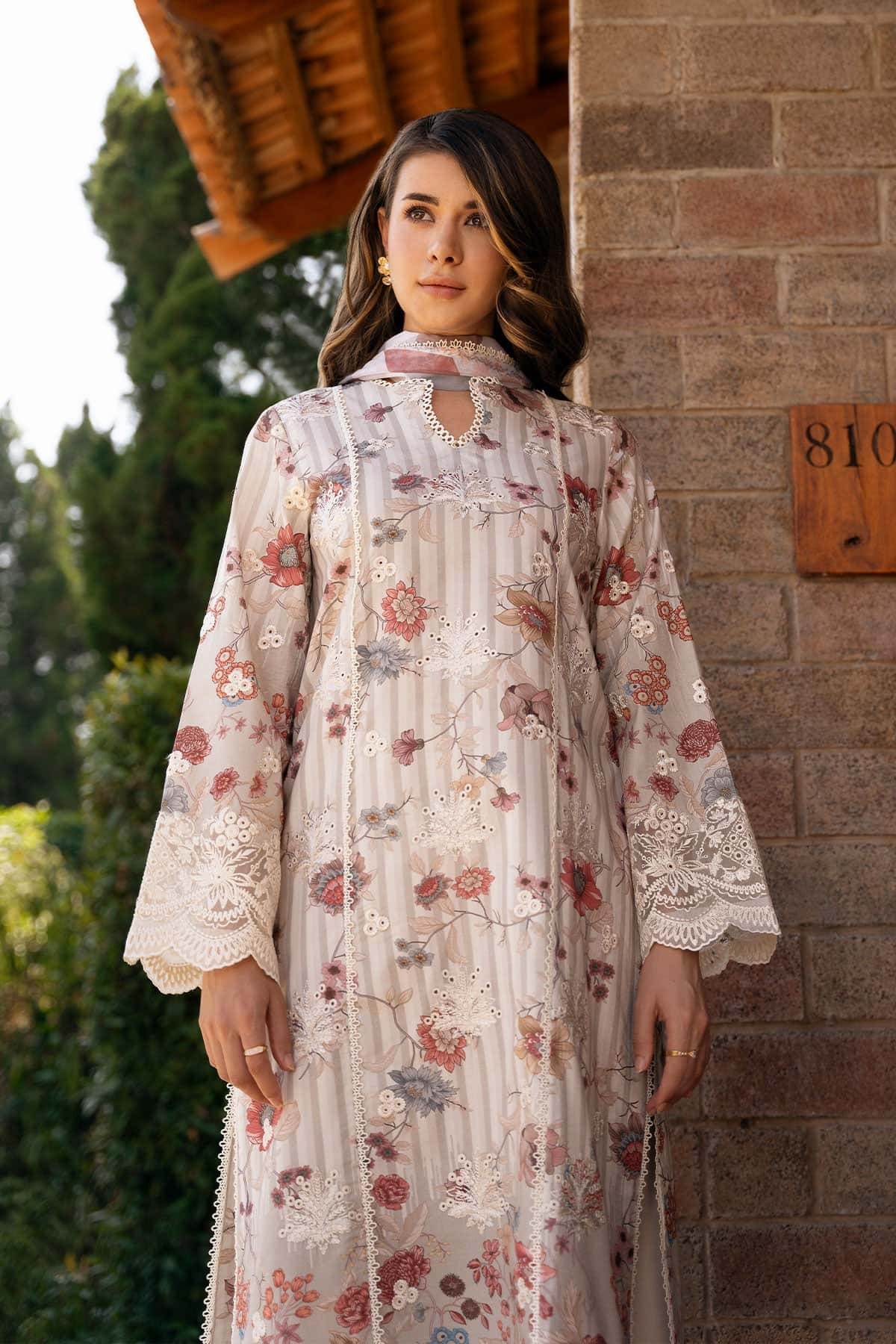 AFROZEH Damask The Holiday Edit'25 Embroidered Lawn 3pcs - Jotey