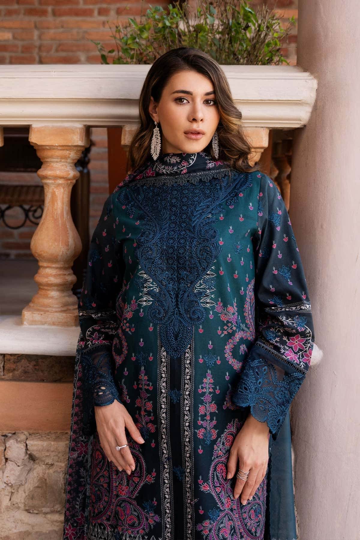 AFROZEH Damask The Holiday Edit'25 Embroidered Lawn 3pcs - Jotey