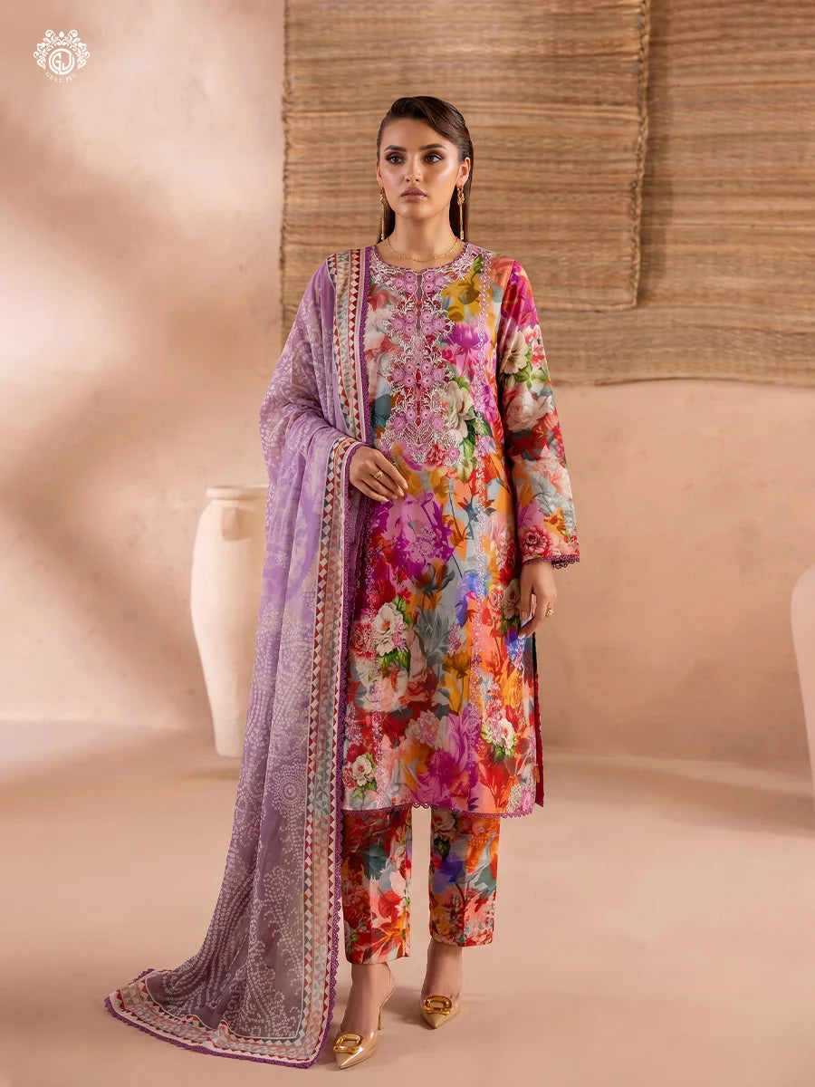Printkari By Gull Jee Embroidered Digital Printed Lawn Unstitched 3Pcs