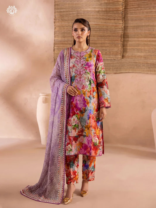 Printkari By Gull Jee Embroidered Digital Printed Lawn Unstitched 3Pcs