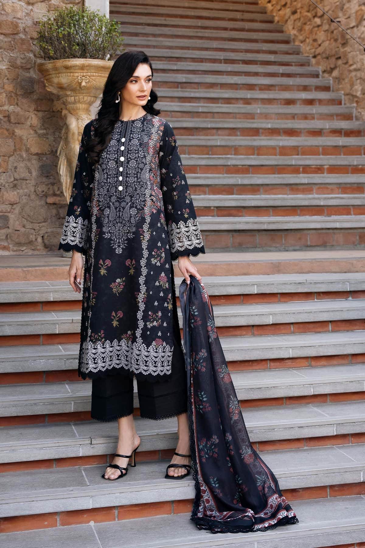 AFROZEH Damask The Holiday Edit'25 Embroidered Lawn 3pcs - Jotey