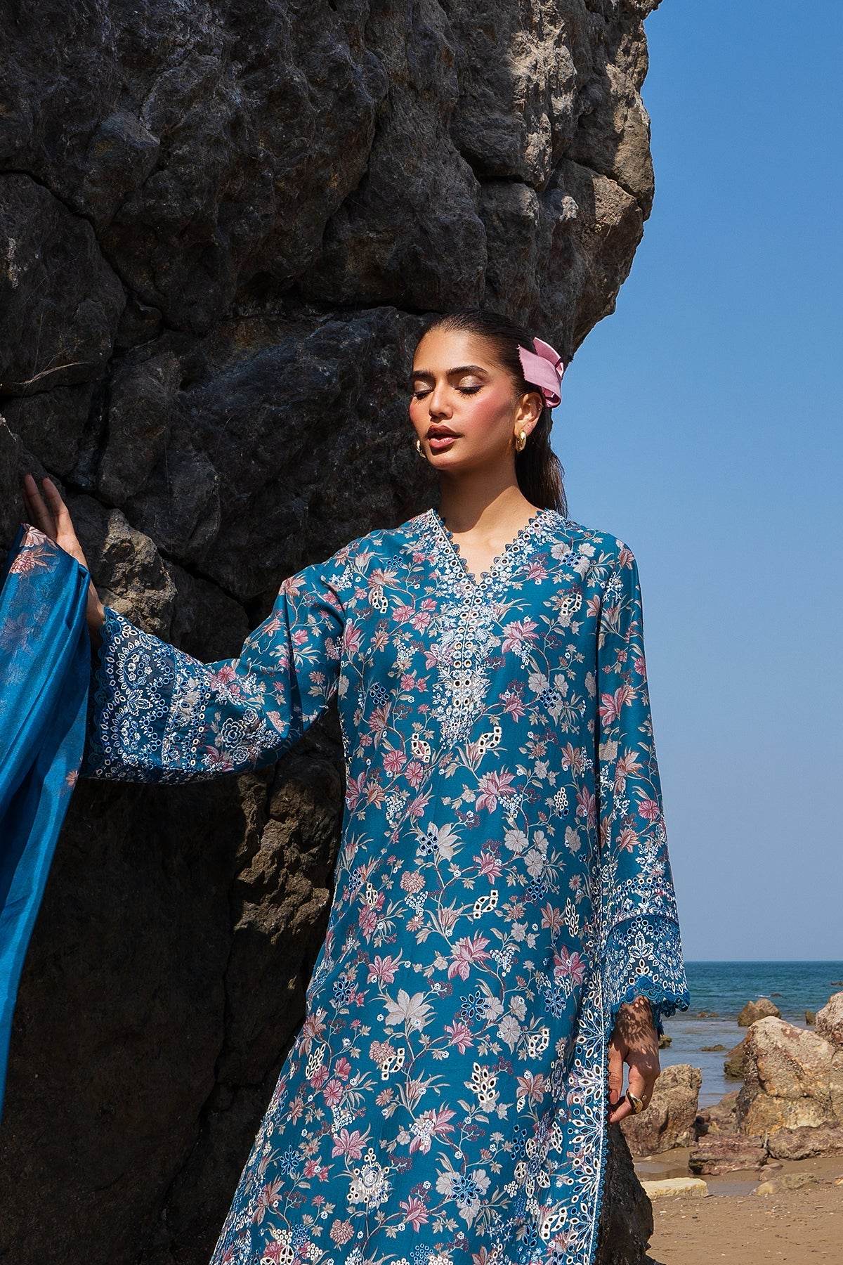 AFROZEH Endless Summer'25 Embroidered Printed Lawn 3pcs - Jotey