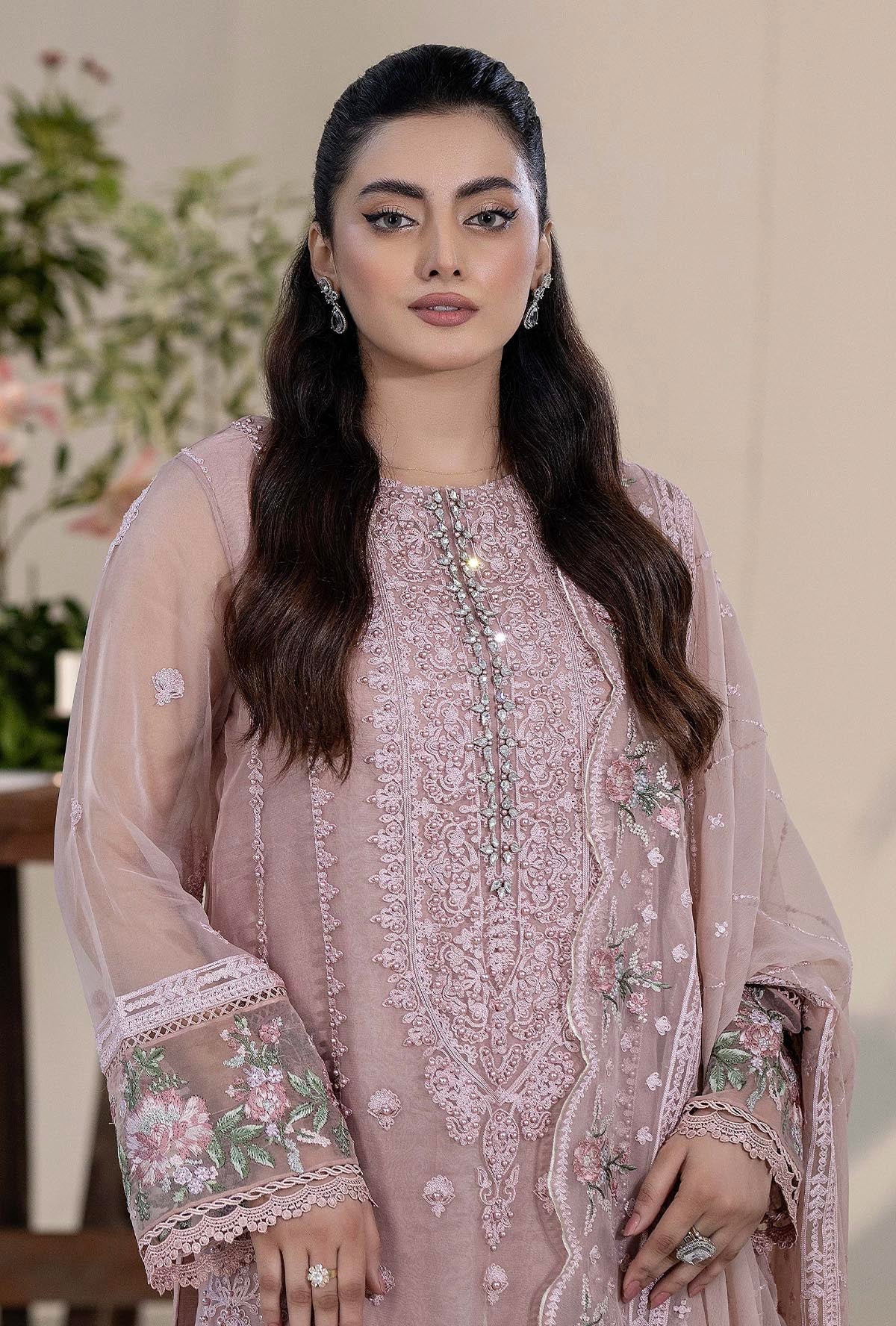 Roshnai By ZA Clothes Embroidered Semi-Stitched Organza 3pcs