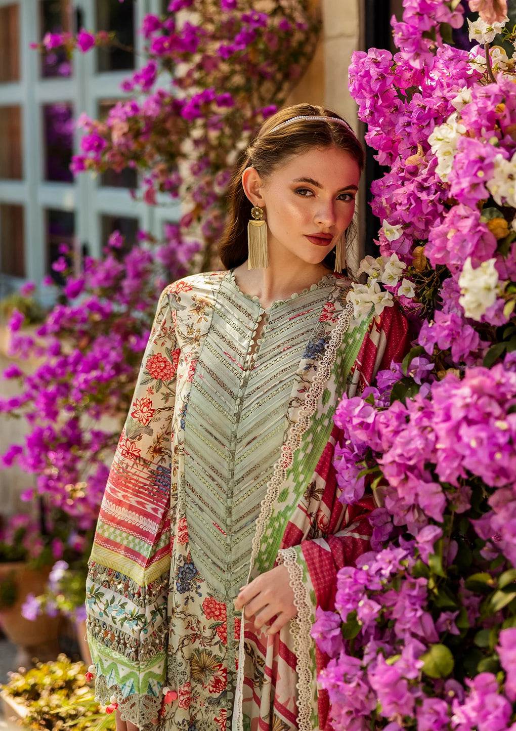 Elaf Print Chikankari Unstitched Lawn 3pcs - Jotey