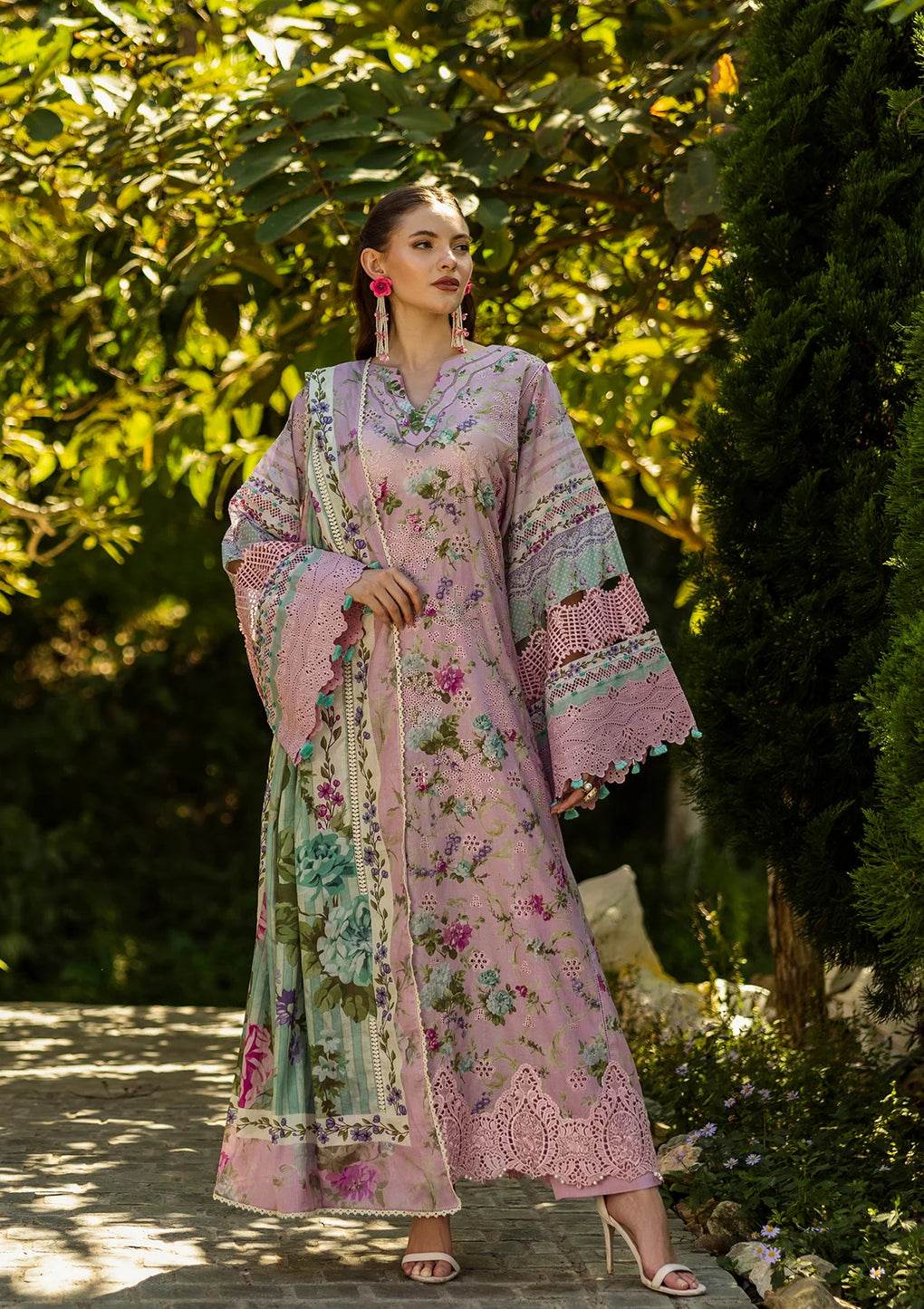 Elaf Print Chikankari Unstitched Lawn 3pcs - Jotey