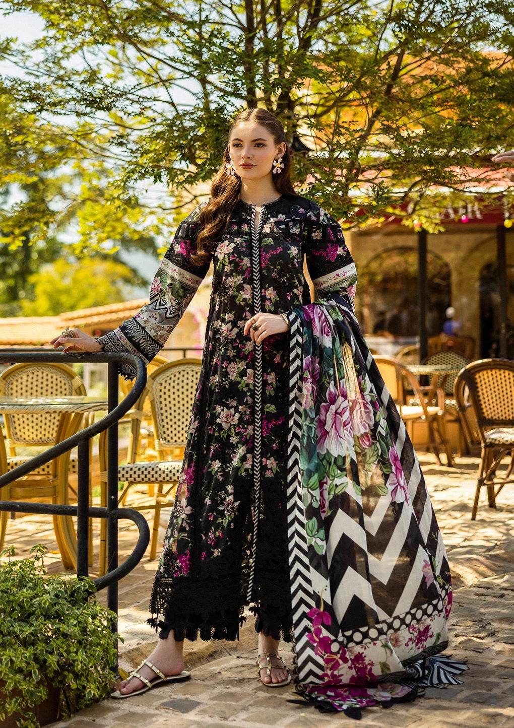 Elaf Print Chikankari Unstitched Lawn 3pcs - Jotey