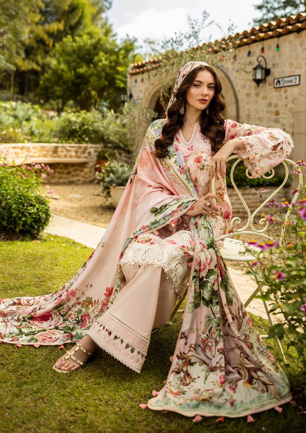 Elaf Print Chikankari Unstitched Lawn 3pcs - Jotey