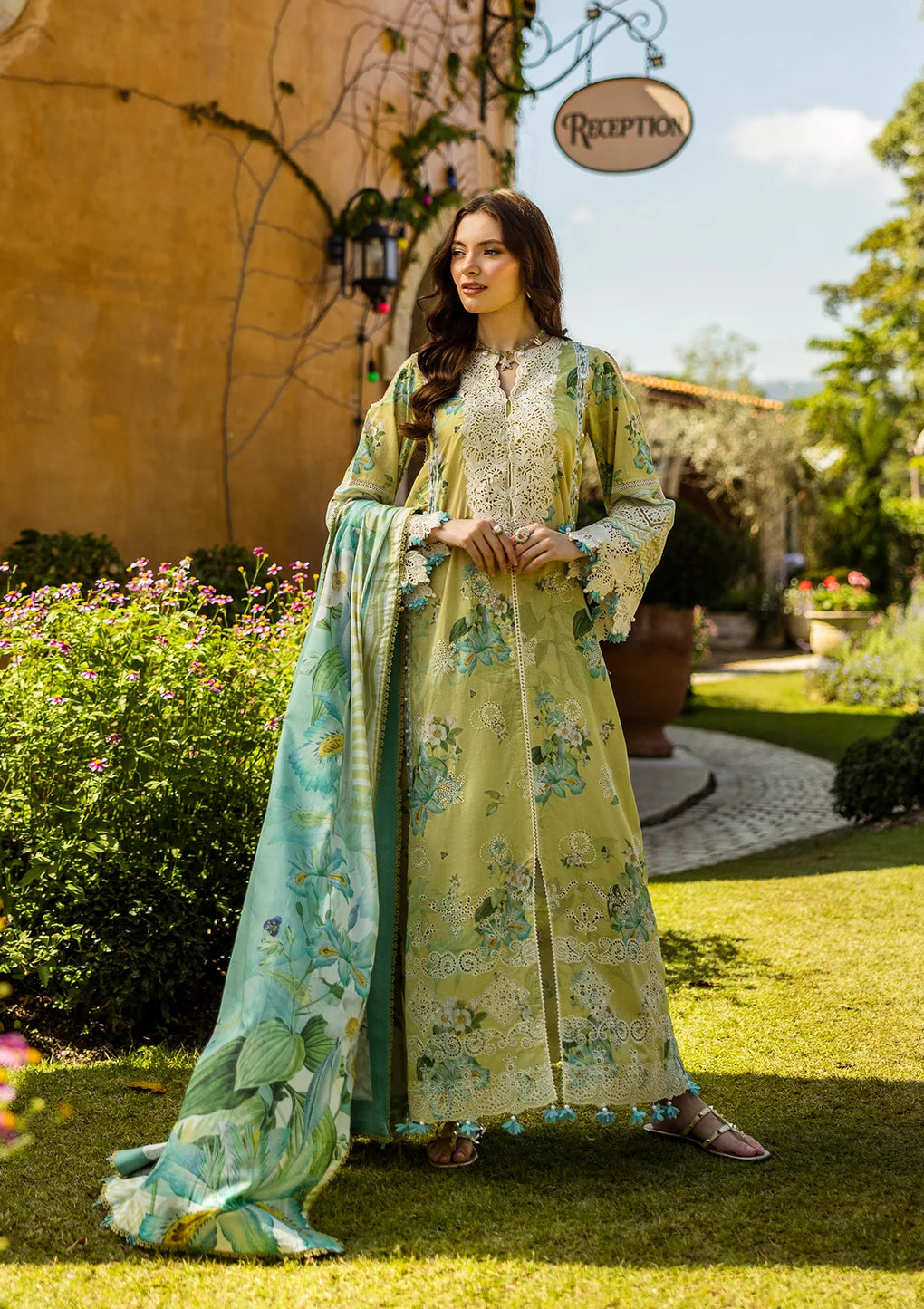 Elaf Print Chikankari Unstitched Lawn 3pcs - Jotey